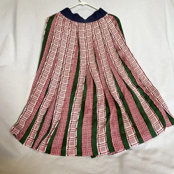 Women's Pleated Midi Skirt Size Large, Green, Red - Picture 6 of 7